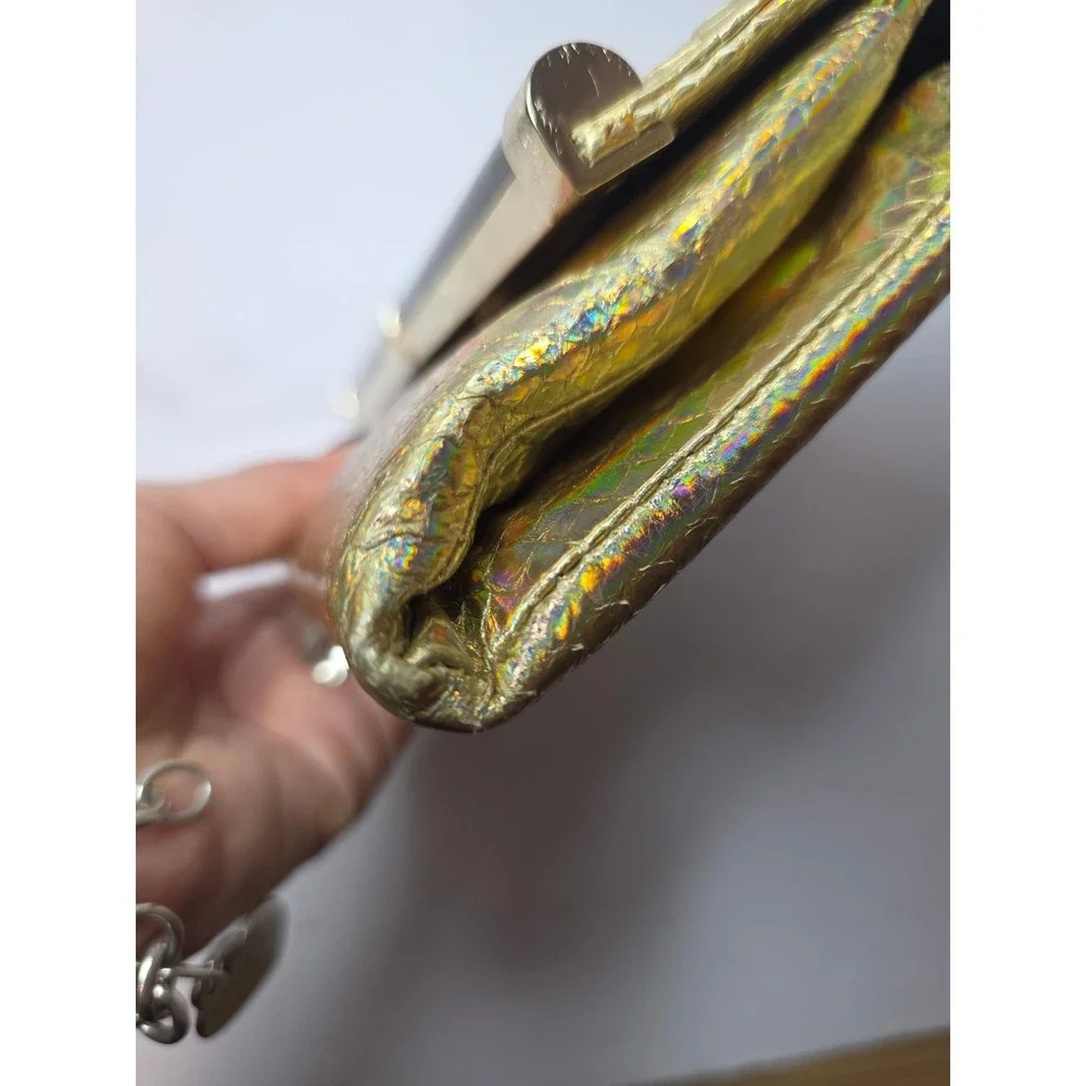 Diane von Furstenberg Gold Holographic Snakeskin Clutch Bag Evening Envelope